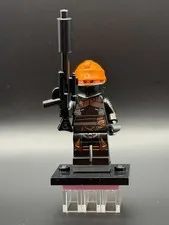 LEGO  Fennec Shand Orange Helmet Black Armor Outfit w/ Long Black Rifle