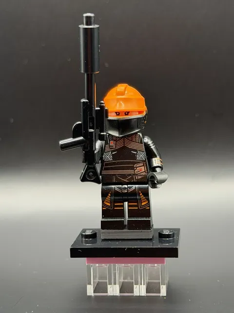 LEGO  Fennec Shand Orange Helmet Black Armor Outfit w/ Long Black Rifle