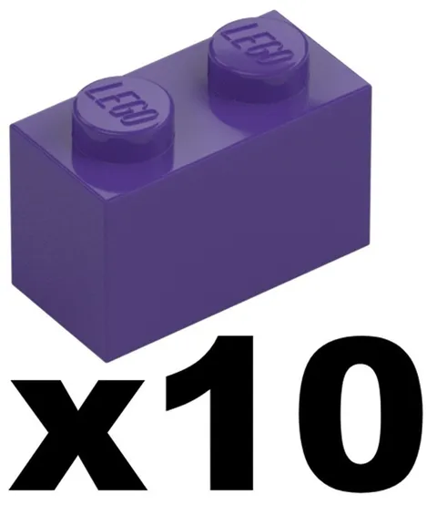 Lego New Part 3004 - Qty 10 - BRICK Dark Purple 1 x 2 Stud Pieces LAV