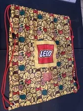 LEGO Red & Yellow Classic Logo & Minifigure Heads Drawstring Gym Bag 17”x14”
