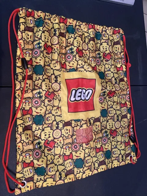 LEGO Red & Yellow Classic Logo & Minifigure Heads Drawstring Gym Bag 17”x14”