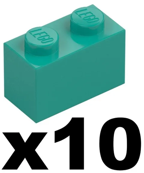 Lego New Part 3004 - Qty 10 - BRICK Dark Turquoise 1 x 2 Stud Pieces D925