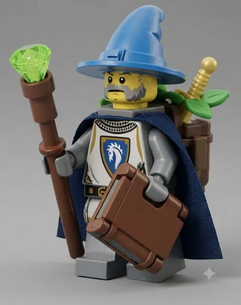 LEGO Castle Horse Knight travelling Wizard Crystal Staff Castle Kingdom