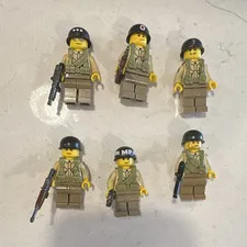 LEGO WWII Soldiers Minifigures Lot - 6 Minifigures w/ Helmets Backpacks Weapons