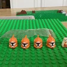 LEGO Orange Clone Trooper Helmets Lot x4 + Custom Printed Orange/White Torso