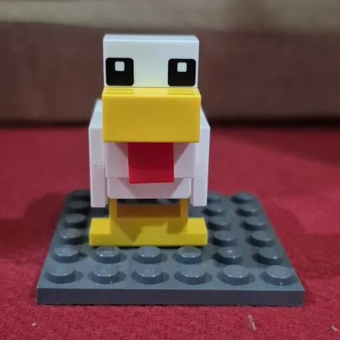 LEGO Custom Build Chicken Animal Figure White/Yellow/Red/Black on Gray Baseplate