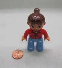 New Lego Duplo Brown Haired Woman Lady Mom 2.5" Figure Red Shirt Blue Pants