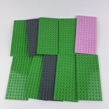 LEGO BULK LOT 10 BASE PLATES 8X16 Stud Mixed Colors Pink, Green, Gray 2.5" X 5"
