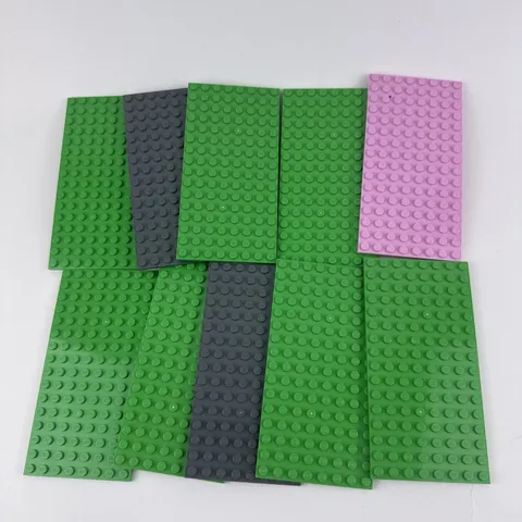 LEGO BULK LOT 10 BASE PLATES 8X16 Stud Mixed Colors Pink, Green, Gray 2.5" X 5"