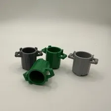 Lot Of 4 Lego Trash Can Green Gray Container Trash Can with 2 Cover Holders 2439
