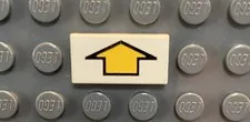 LEGO White Tile 1 x 2 with Short Yellow Arrow With Black Outline