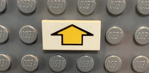LEGO White Tile 1 x 2 with Short Yellow Arrow With Black Outline