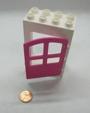 Lego Duplo WHITE & HOT PINK LARGE DOOR WINDOW PANE UNIT Building Block 2x4x6