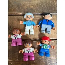 LEGO Duplo Family Figure Lot 5 Figures Grandpa Dad Boy Girls Pink Blue Red