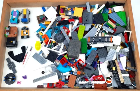 5 lbs Bulk LEGO Diverse Mix of Bricks, Cars, Frames, stored on (W2-R)