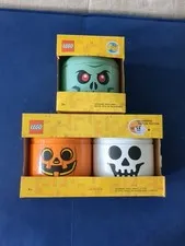 LEGO Halloween Storage Heads LOT, Size Small - Zombie, Skeleton & Pumpkin, NEW