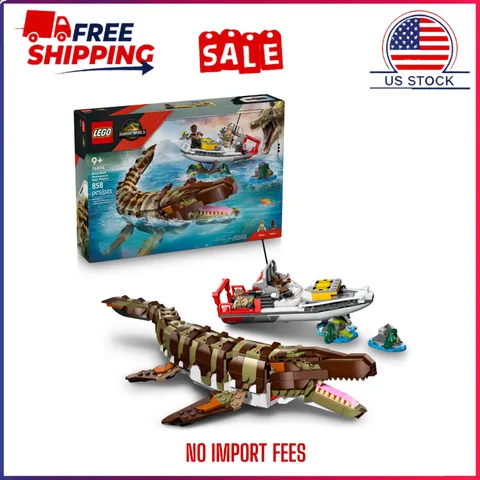 SALE LEGO Jurassic World Mosasaurus Boat Mission Dinosaur Building Toy, Gift Set