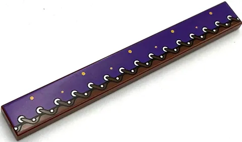 Lego New Reddish Brown Tile Flat Smooth 1 x 8 w/ Dark Purple Cloth Strip Part