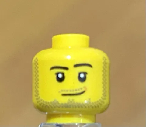 LEGO Yellow Male Minifig Head, White Eyes, Black Eyebrows & Black Light Stubble