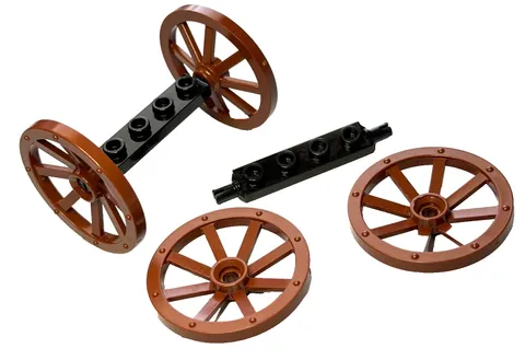 Lego 4 Large Wagon Wheel 34mm And 2 Black 1x4 Plate Wheel Holder Western Cart V2