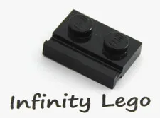 12 LEGO Black Plate 1 x 2 with Door Rail (32028) - (12 Pieces)
