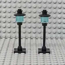 Lot of 2 Lego Street Light Pole Lamp Trans-Light Blue Globe Square Base City