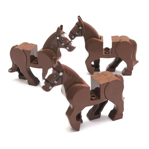 LEGO Horse Lot 3 Reddish Brown Horses Moveable Legs Bridle Animal Wildlife Pet