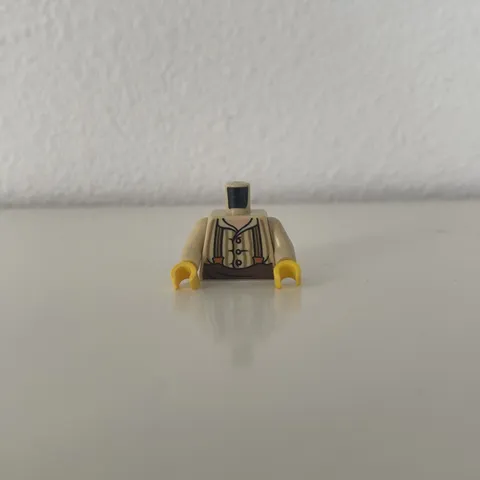 LEGO Female Minifigure Torso White Shirt Red. Brown Suspenders Med Nougat Pants