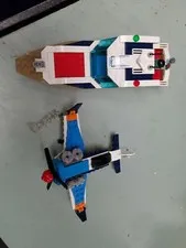 2 Assembled Lego Toys Sets Boat With Diver & Single Prop Plane 