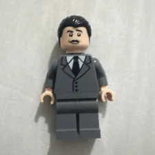 LEGO Minifigure Gray Suit Torso Dark Gray Legs 2-Sided Mustache Head Black Hair