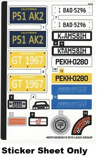 LEGO STICKER SHEET 10265 FORD MUSTANG from set New & Genuine