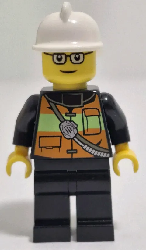 Lego Firefighter Minifigure Glasses Reflective Stripe Vest Pocket Shoulder Strap