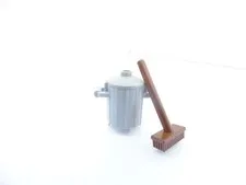 Lego Light Gray garbage can and broom
