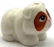 Lego New White Guinea Pig Minifig Style w/ Black Eyes Bright Pink Nose Part
