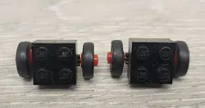 Lego 3137c01assy1 3137c01 3139 Black Brick 2x2 Red Wheels Black Tires Lot Of 2