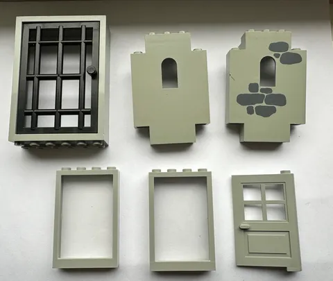Lego Gray Doors Windows Stone Panel 6 Piece Lot
