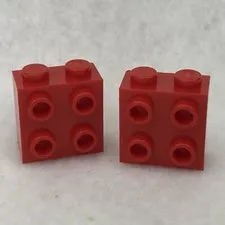LEGO 22885 Red Brick, Modified 1 x 2 x 1 2/3 with Studs on Side (x2)