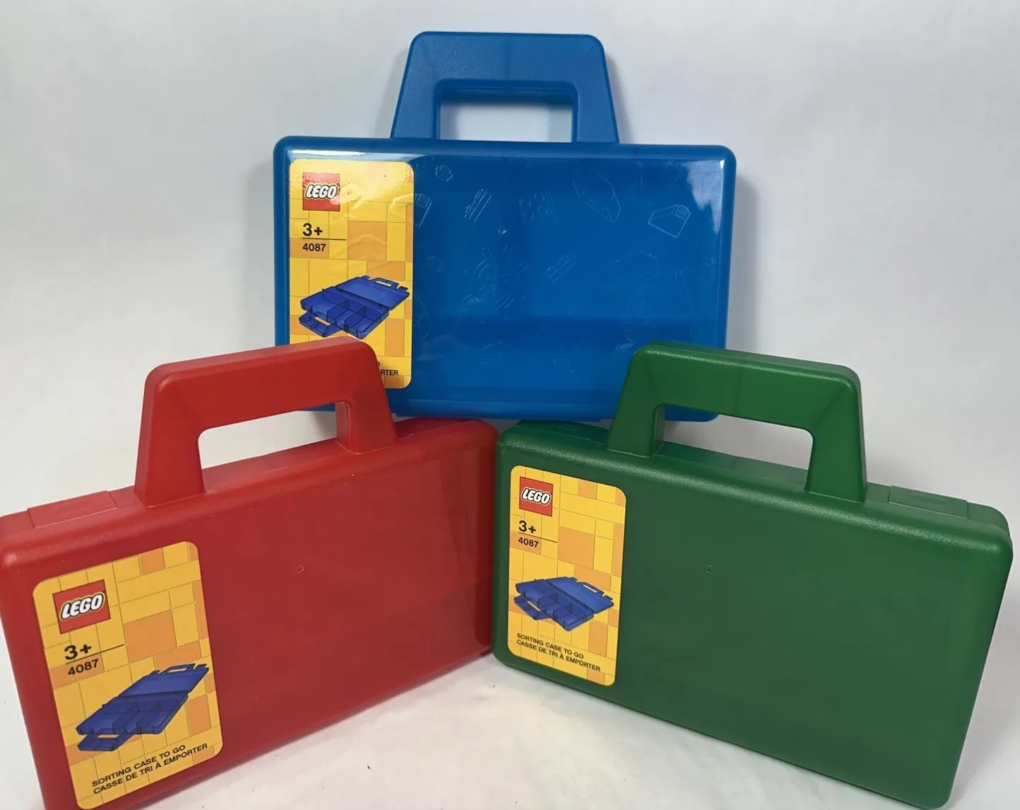 LEGO Sorting Box to Go Travel Case Organizing Dividers Green Blue & Red Lot of 3