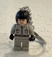 LEGO Minifigure Irina Spalko Keychain - Black Hair w/ Silver Key Ring & Chain