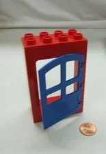 Lego DUPLO RED & BLUE LARGE DOOR WINDOW PANE UNIT Building Block 2x4x6