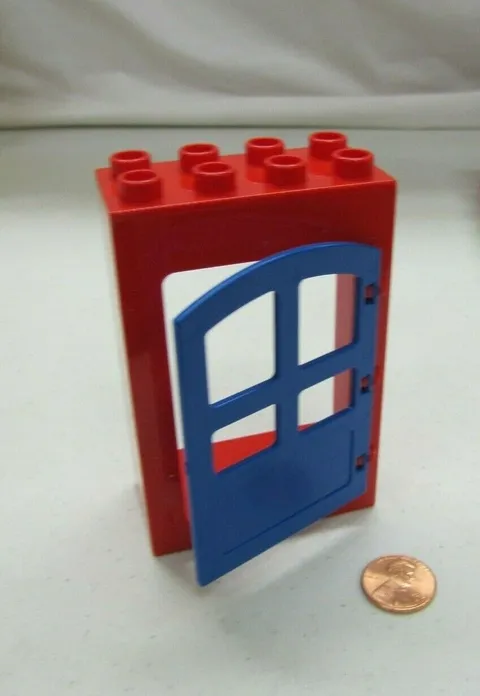 Lego DUPLO RED & BLUE LARGE DOOR WINDOW PANE UNIT Building Block 2x4x6