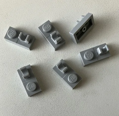 LEGO 6x NEW Plate Modified 1x2 w/ Open O Clip on Top LIGHT BLUISH GRAY #44861