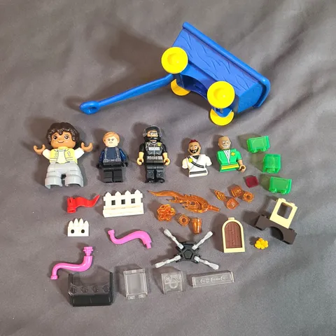 LEGO Plus others Lot, Figures Trailer 1-lb+ Bagged Bricks, Parts, Wheels, Pcs.