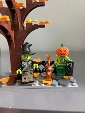 Lego Halloween BAM Minifigure MOC Display Witch Cat Pumpkin head
