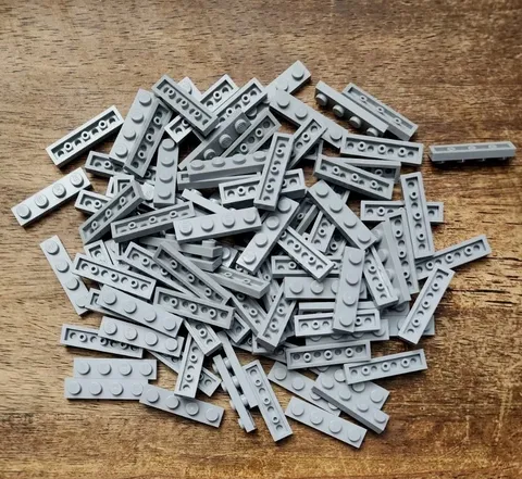 LEGO Light Bluish Gray 1 X 4 Plate. QTY 100. Part No. 3710.