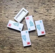 LEGO White Tile 1 x 2 Mail Envelope QTY 5. Part No. 3069pb0851