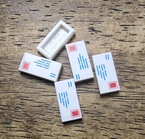 LEGO White Tile 1 x 2 Mail Envelope QTY 5. Part No. 3069pb0851
