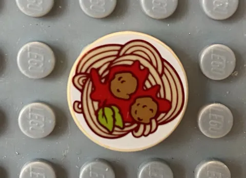 LEGO Food 2x2 Tan Tile With Print Of Spaghetti And Meatballs Italian Restaurant