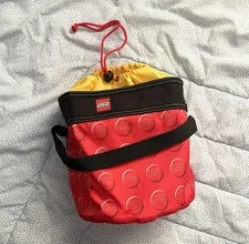 LEGO Cinch Bucket Storage Bag Red Yellow Drawstring Organizer Travel Case