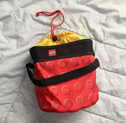 LEGO Cinch Bucket Storage Bag Red Yellow Drawstring Organizer Travel Case